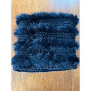 Buji Baja black fur and knit striped neckwarmer